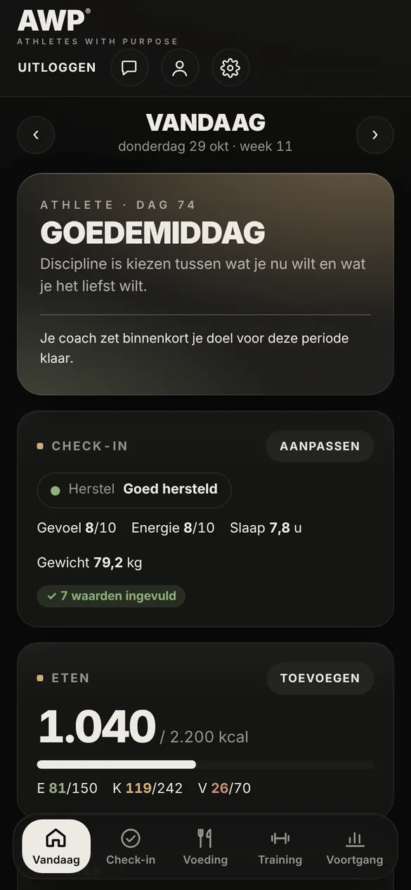 De AWP-app op de telefoon: het scherm Vandaag